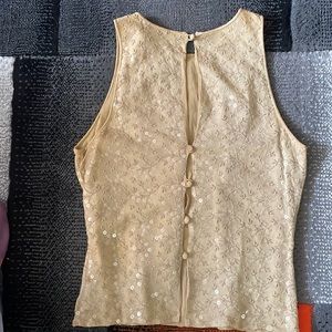 Vintage French style , silk sequins , beige  lace top , Med, SEE VIDEO ❤️